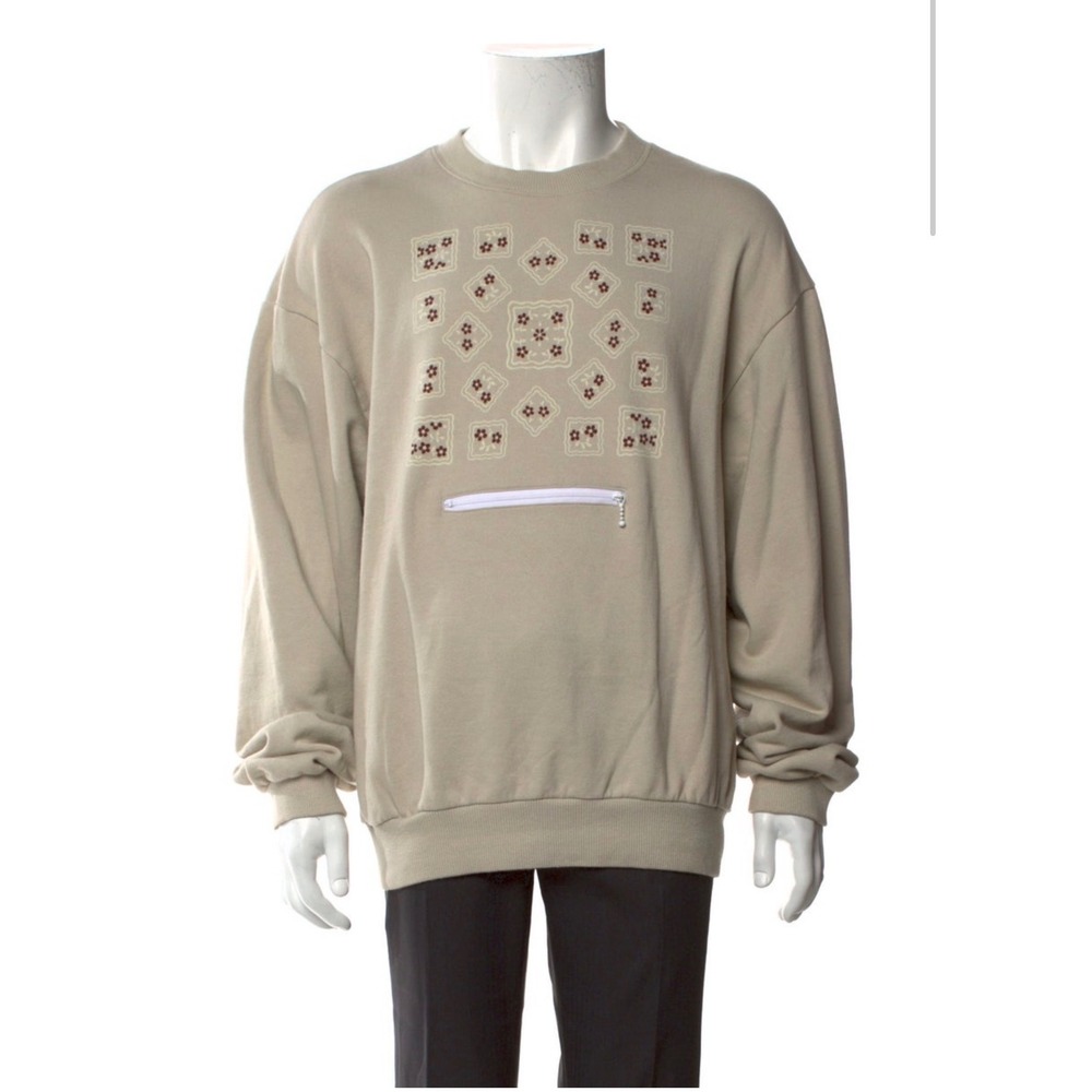 Kapital Mens Beige Bandana Floral Print Zip Pocket Sweatshirt Made in Japan Sz 5